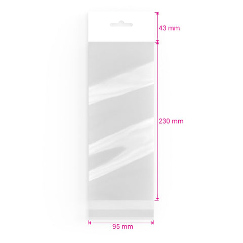 Cello Bags (With Header) Clear 230 x 95 mm