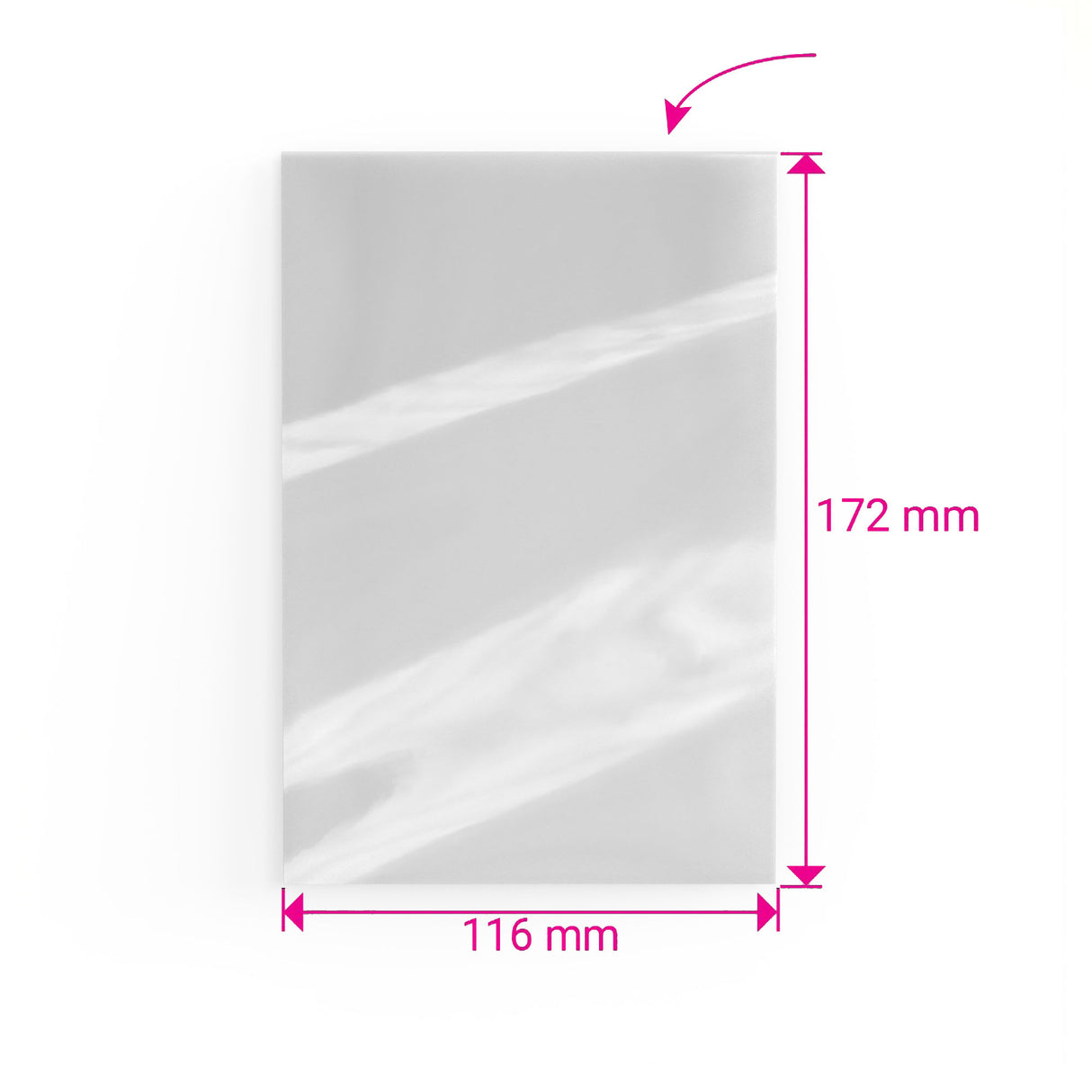 Ylhäältä avoin pussi sellofaanista