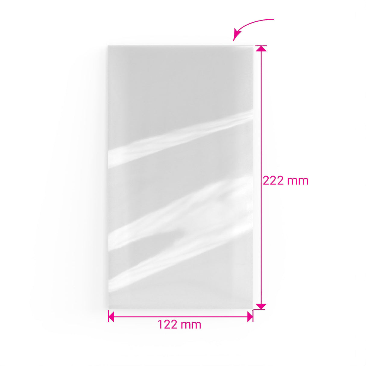 Ylhäältä avoin pussi sellofaanista