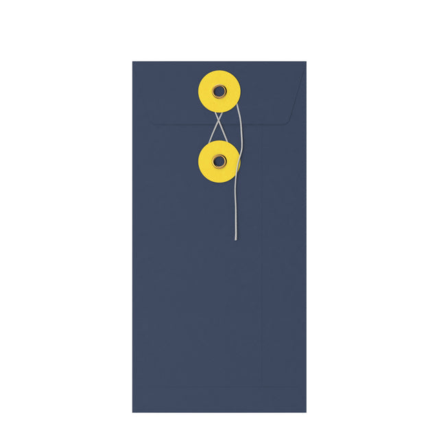 Coloured envelopes with string and washer closure Navy Blue + Yellow 220 x 110 mm (DL)