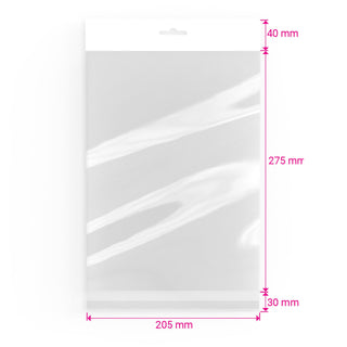 Cello Bags (With Header) Clear 275 x 205 mm