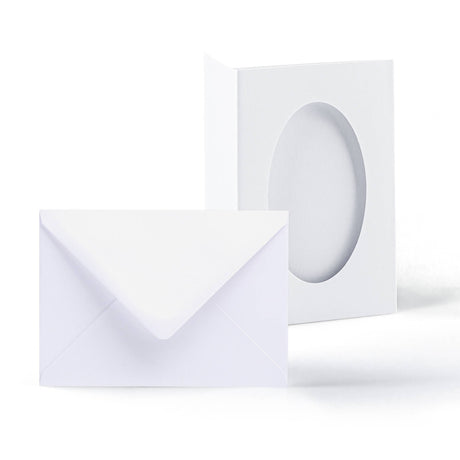 Valkoiset kolmiosaiset kortit, ovaali aukko – pakkaus